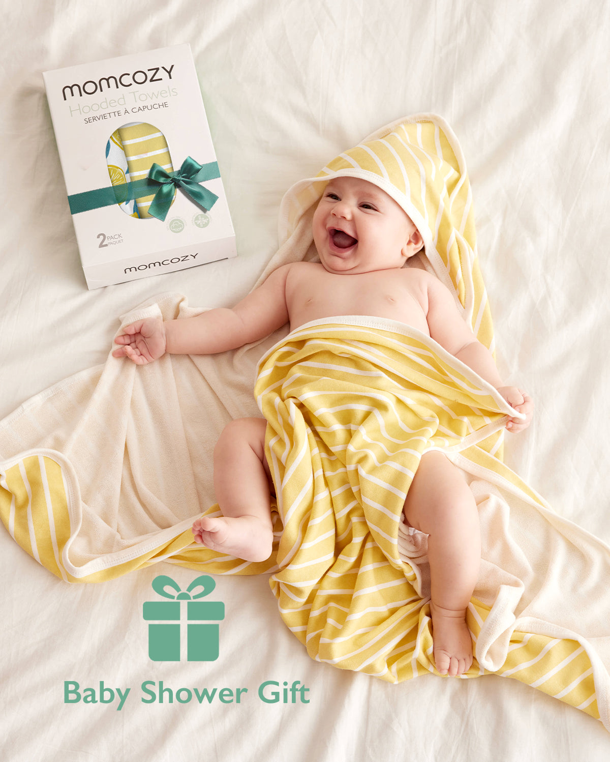 Asciugamano con Cappuccio per Neonato, Ideale per Baby Shower - Confezione da 2