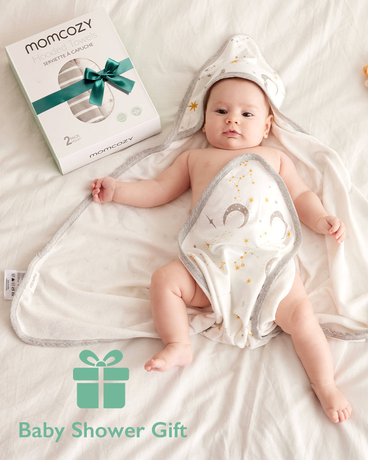 Asciugamano con Cappuccio per Neonato, Ideale per Baby Shower - Confezione da 2