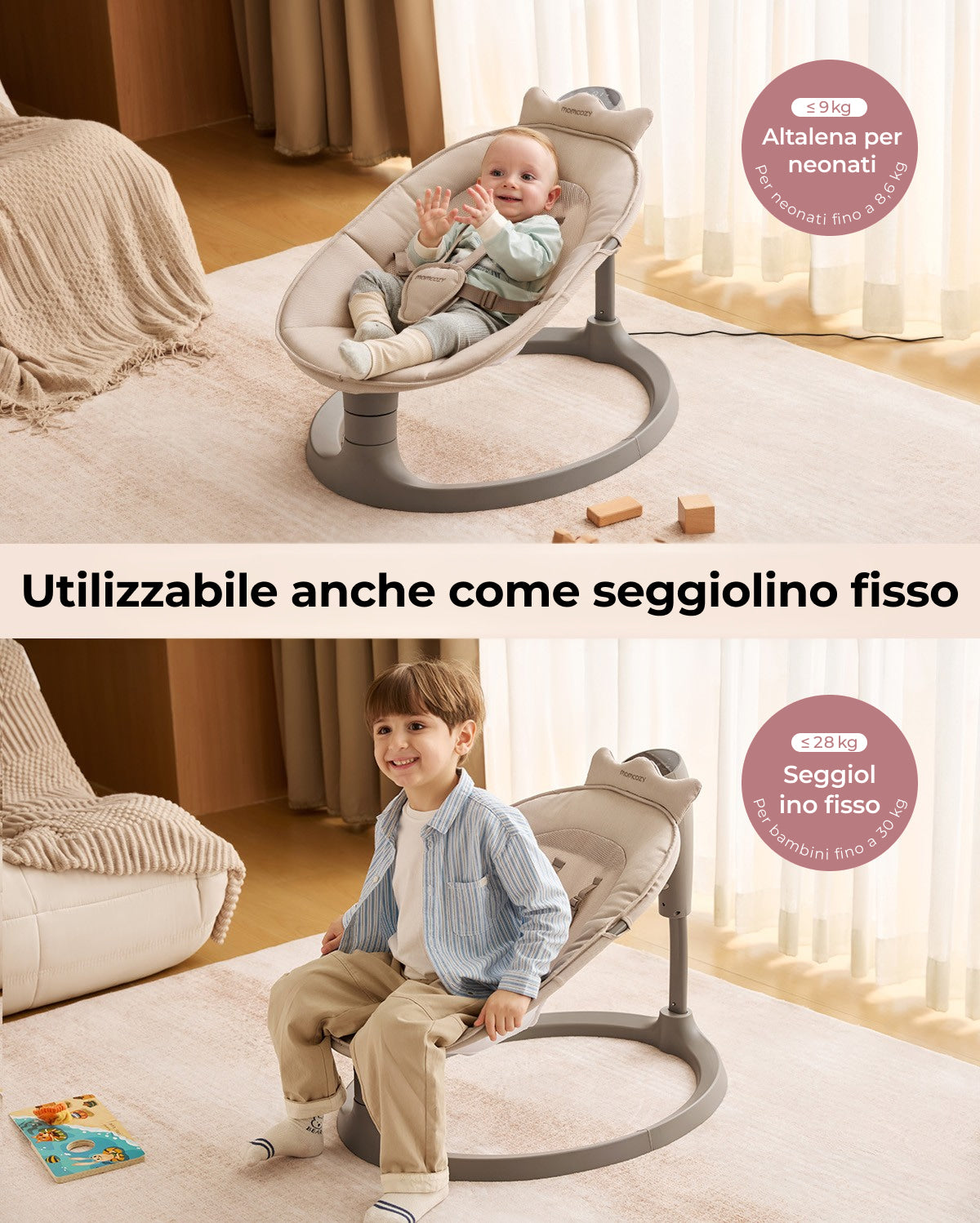 Altalena Elettrica 2 in 1 per Neonati Momcozy