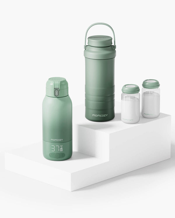 Kit On-the-Go: Scaldabiberon Portatile + Contenitore Refrigerante per Latte Materno 650ml