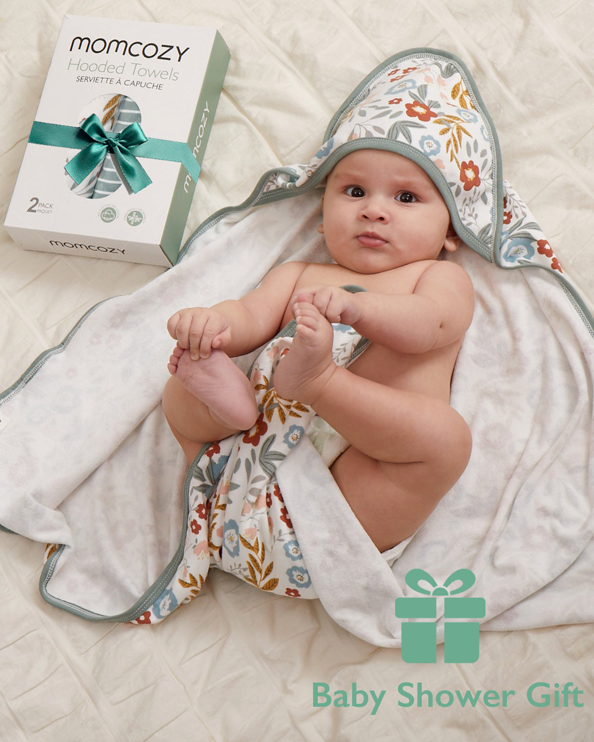 Asciugamano con Cappuccio per Neonato, Ideale per Baby Shower - Confezione da 2