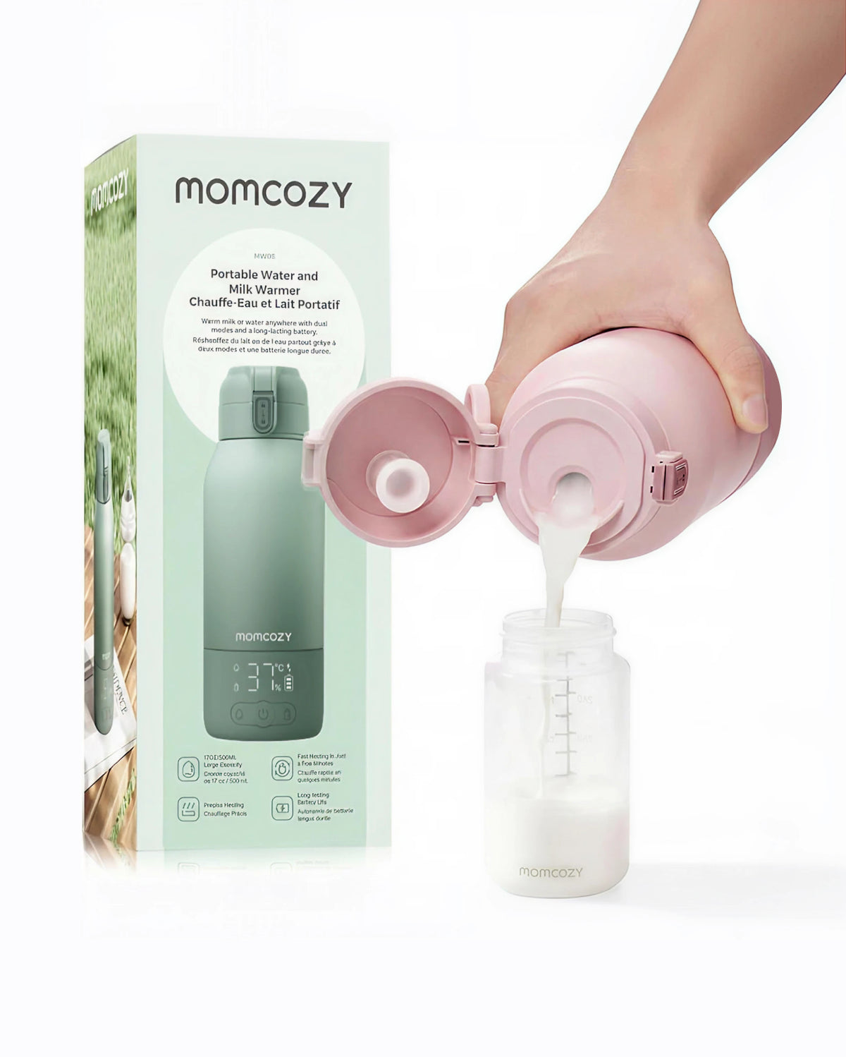 Momcozy Scaldabiberon Portatile Ultrarapido per Latte Materno, 500 ml