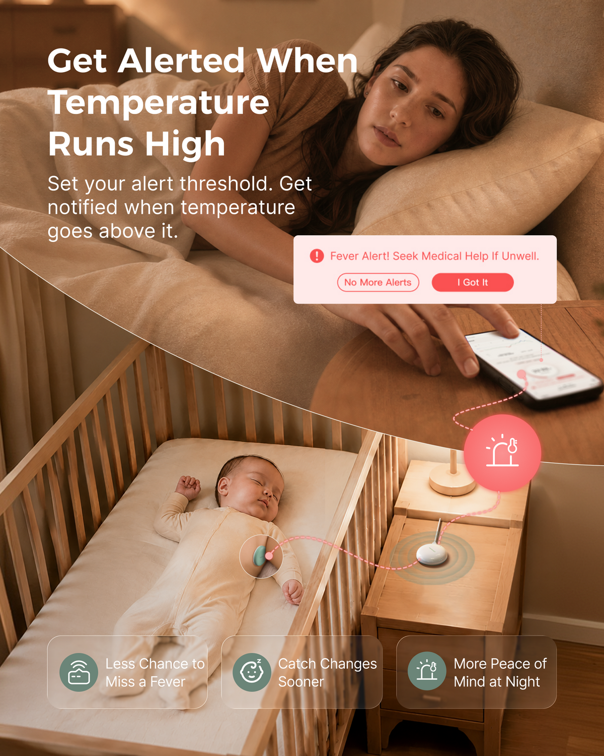 Termometro Intelligente Indossabile per Neonati Momcozy con Ripetitore