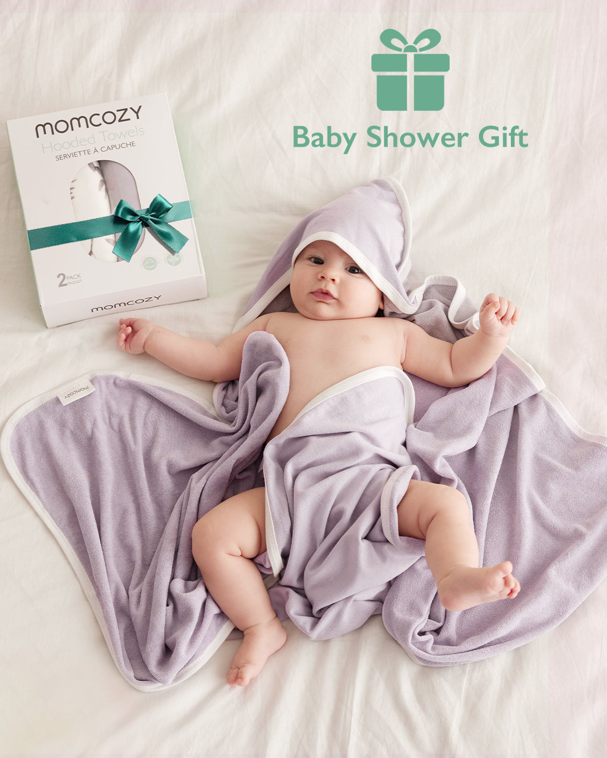 Asciugamano con Cappuccio per Neonato, Ideale per Baby Shower - Confezione da 2