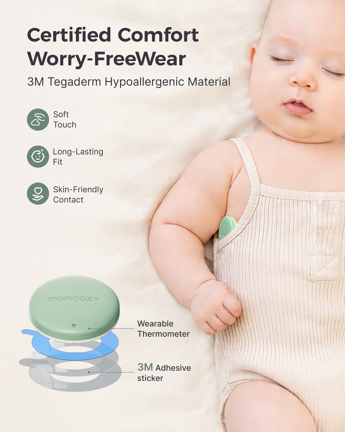 Termometro Intelligente Indossabile per Neonati Momcozy con Ripetitore
