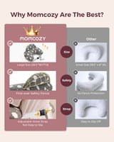 Momcozy adjustable nursing pillow: large size, safety fence, secure strap vs. other.