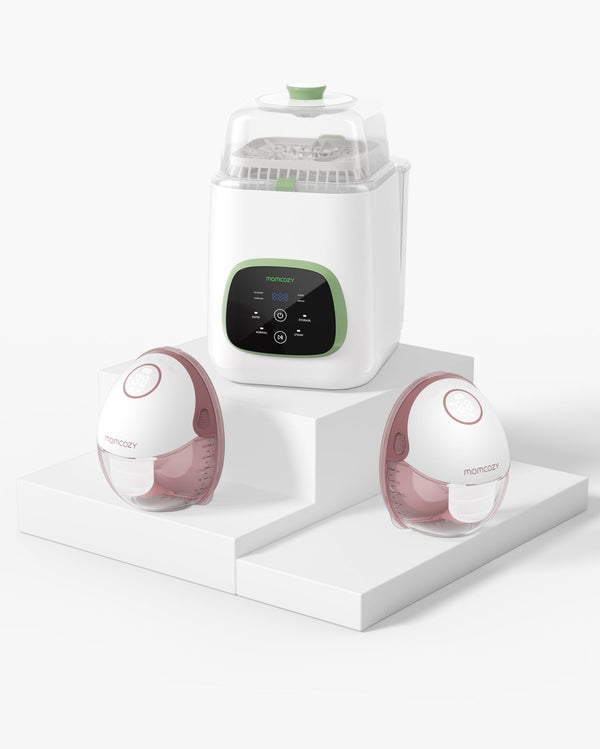Kit Pump & Clean: Tiralatte a Mani Libere M6 e lavabiberon e Sterilizzatore KleanPal Pro.