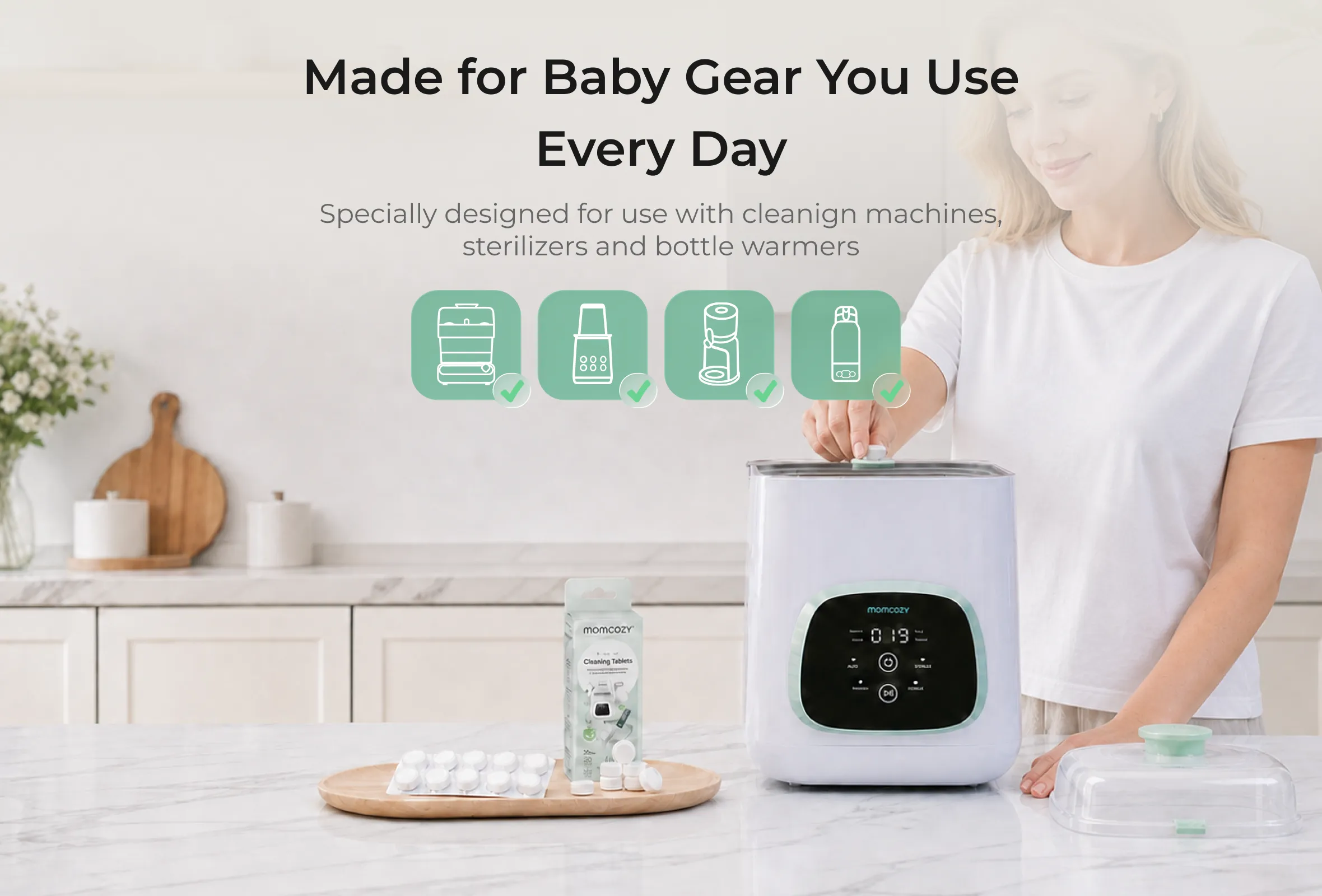 Cleaning Bundle: KleanPal Pro Baby Bottle Washer & 120 Detergent Tablets & 30 Descaling Tablets