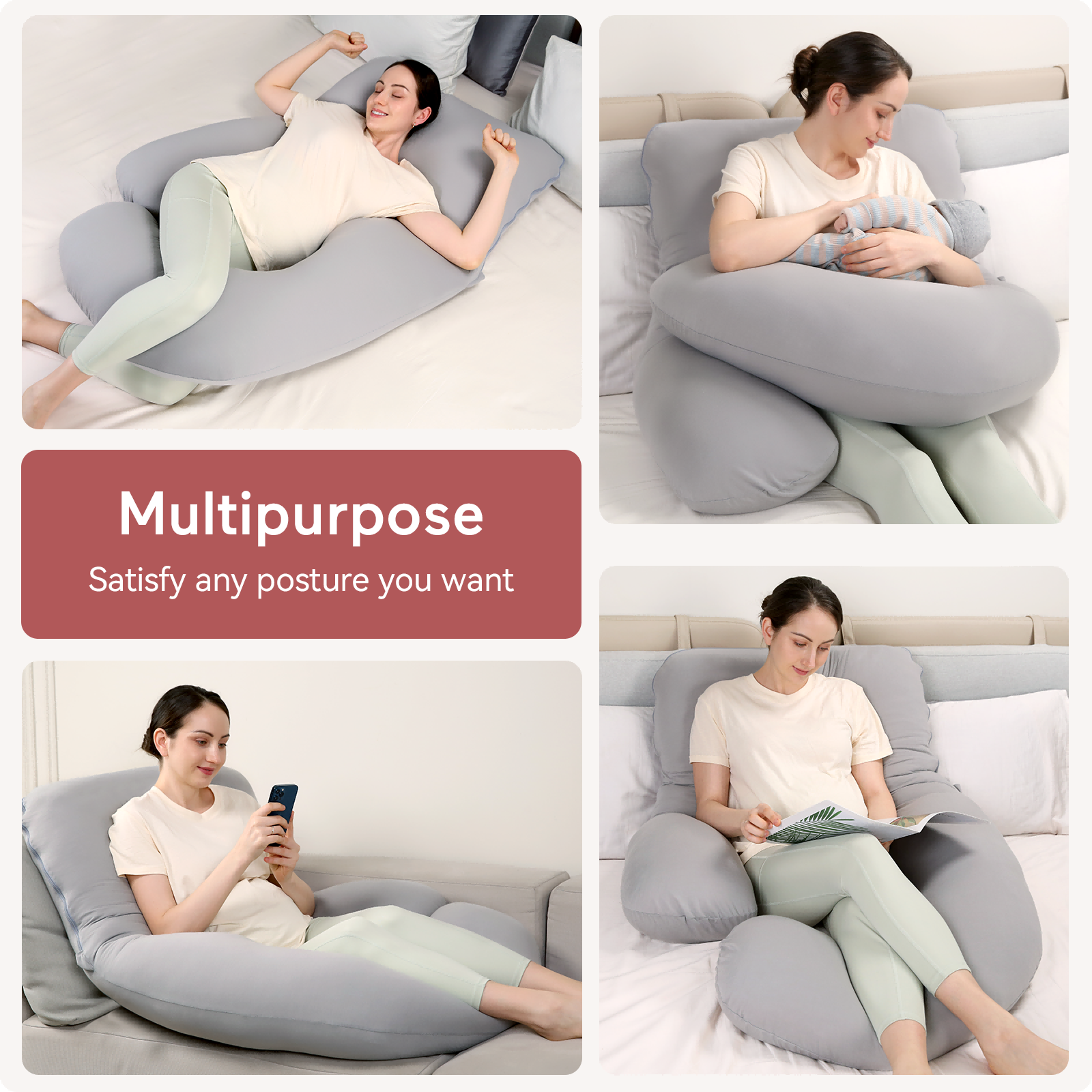 Cuscino Gravidanza a U in Cotone Huggable | Supporto Corpo Intero