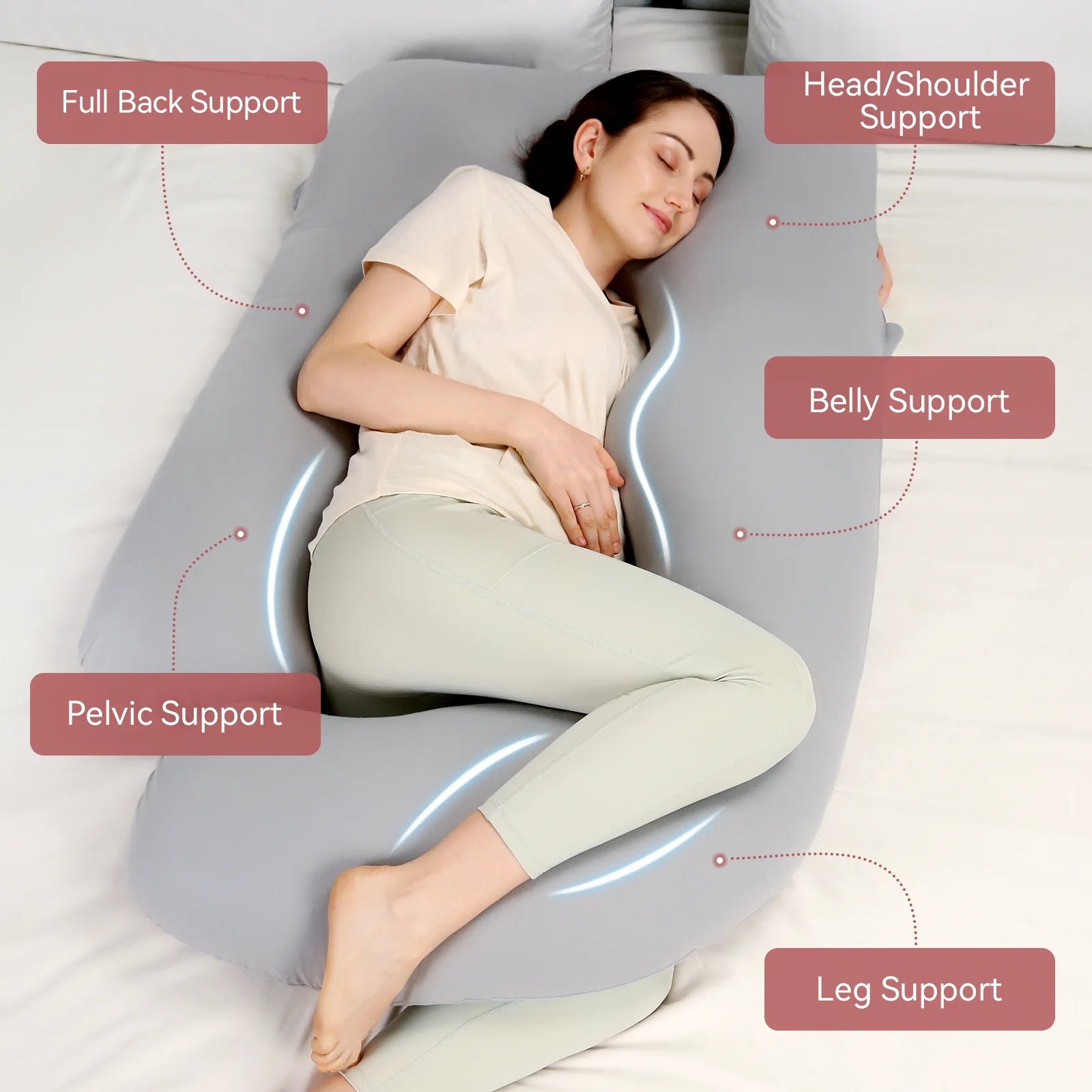 Cuscino Gravidanza a U in Cotone Huggable | Supporto Corpo Intero