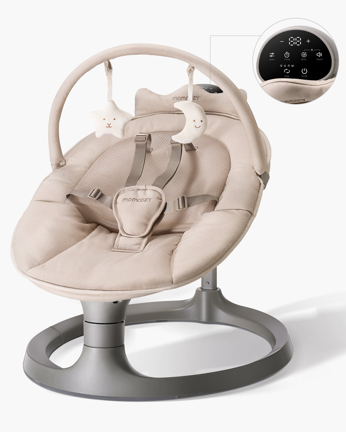 Momcozy 2-in-1 Electric Baby Swing | Soothing & Stationary